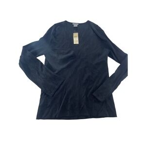 Ann Taylor Black V-Neck Long Sleeve Knit‎ Top Lightweight Sweater Womens Size S